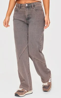 PrettyLittleThing Thanksgiving Outfits*Petite Dark Seam Detail Straight Leg Jeans