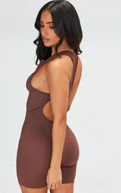 PrettyLittleThing Gym Wear*Petite Snatched Rib Zip Up Front Unitard