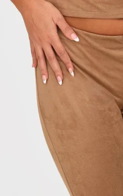 Clearance PrettyLittleThing Petite Faux Suede Low Rise Flare Pants Deep Taupe