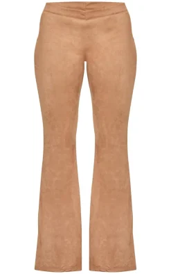 Clearance PrettyLittleThing Petite Faux Suede Low Rise Flare Pants Deep Taupe