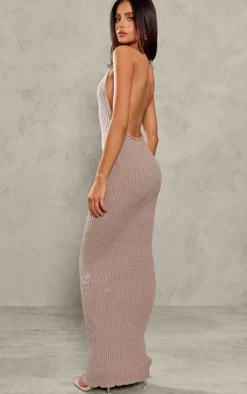 Petite Knitted Open Back Maxi Dress-PrettyLittleThing Sale