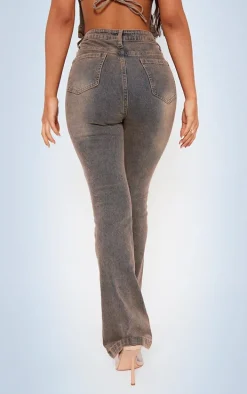 Petite Dirty Grey Denim Fitted Flared Jeans