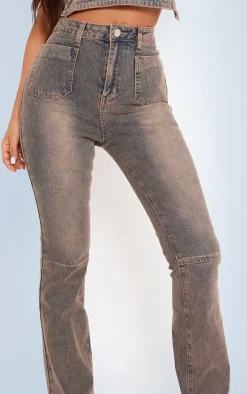Petite Dirty Grey Denim Fitted Flared Jeans