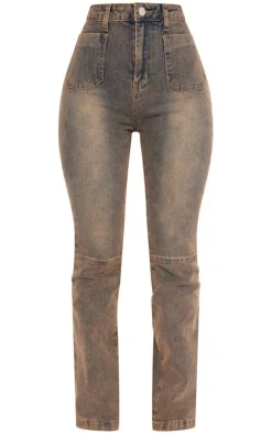 Petite Dirty Grey Denim Fitted Flared Jeans