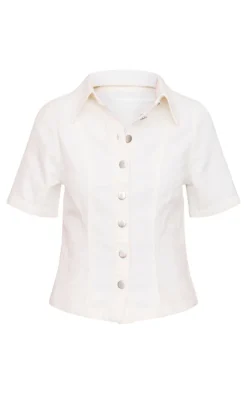 PrettyLittleThing Shirts*Petite Short Sleeve Fitted Denim Shirt