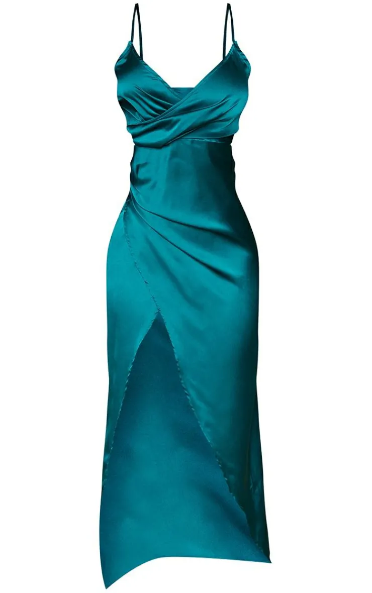 Petite Satin Wrap Detail Maxi Dress-PrettyLittleThing New