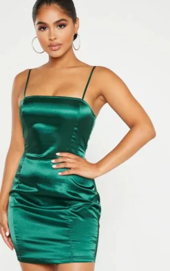 Petite Satin Strappy Straight Neck Bodycon Dress-PrettyLittleThing Clearance