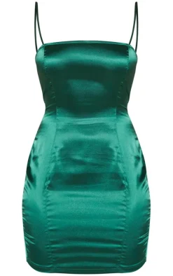 Petite Satin Strappy Straight Neck Bodycon Dress-PrettyLittleThing Clearance