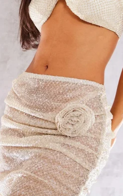 Clearance PrettyLittleThing Petite Flower Detail Sequin Mini Skirt Gold