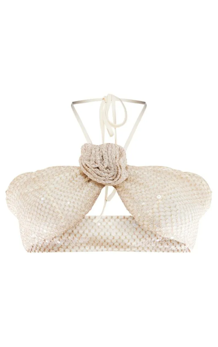 Clearance PrettyLittleThing Petite Flower Detail Sequin Mini Skirt Gold