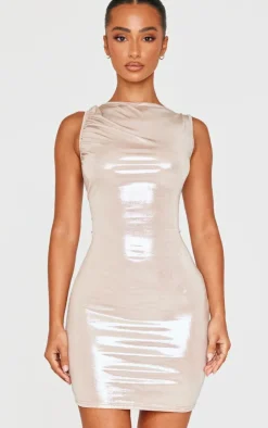 Petite Metallic Open Back Mini Dress-PrettyLittleThing Hot