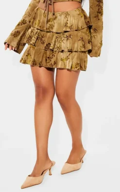 Best PrettyLittleThing Petite Devore Ruffle Mini Skirt Green