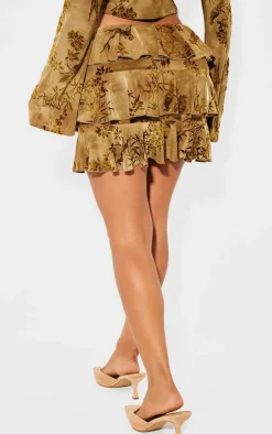 Best PrettyLittleThing Petite Devore Ruffle Mini Skirt Green