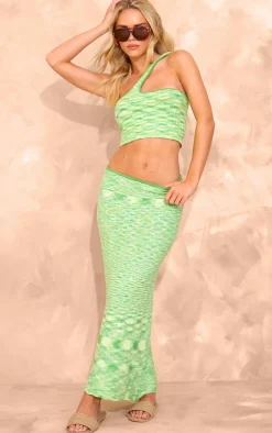 PrettyLittleThing Petite Knitted Two Tone Midaxi Skirt Green