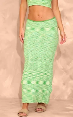 PrettyLittleThing Petite Knitted Two Tone Midaxi Skirt Green