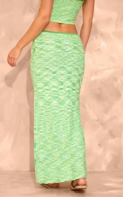 PrettyLittleThing Petite Knitted Two Tone Midaxi Skirt Green