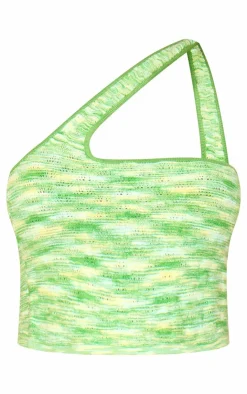 Sale PrettyLittleThing Petite Knitted Two Tone Halterneck Crop Top Green