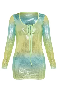 Petite Ombre Sequin Long Sleeve Mini Dress-PrettyLittleThing Clearance