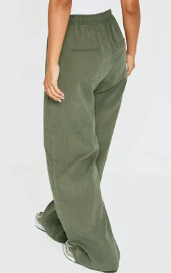 Petite Green Peach Skin Wide Leg Cargo Pants