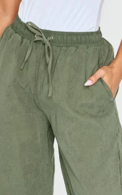 Petite Green Peach Skin Wide Leg Cargo Pants