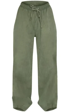 Petite Green Peach Skin Wide Leg Cargo Pants