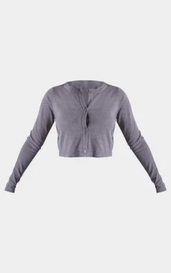 PrettyLittleThing Cardigans*Petite Basic Fine Knit Button Up Cropped Cardigan