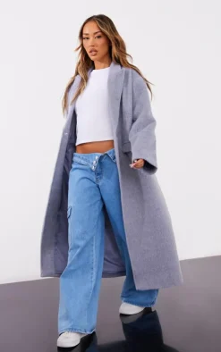 PrettyLittleThing Wool Coats*Petite Brushed Wool Look Oversized Drop Shoulder Coat