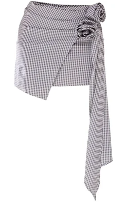 PrettyLittleThing Petite Checked Rose Detail Mini Skirt Grey