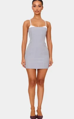 Petite Contrast Strappy Woven Mini Dress-PrettyLittleThing Online