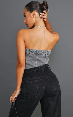 PrettyLittleThing Corsets*Petite Denim Button Detail Corset