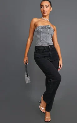 PrettyLittleThing Corsets*Petite Denim Button Detail Corset