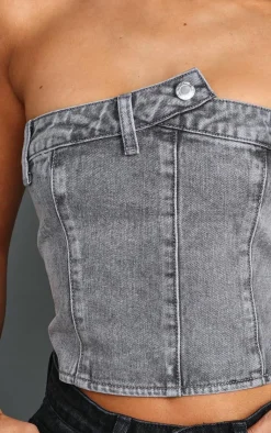 PrettyLittleThing Corsets*Petite Denim Button Detail Corset