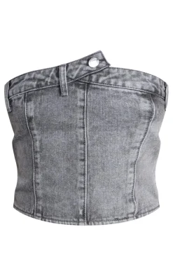 PrettyLittleThing Corsets*Petite Denim Button Detail Corset