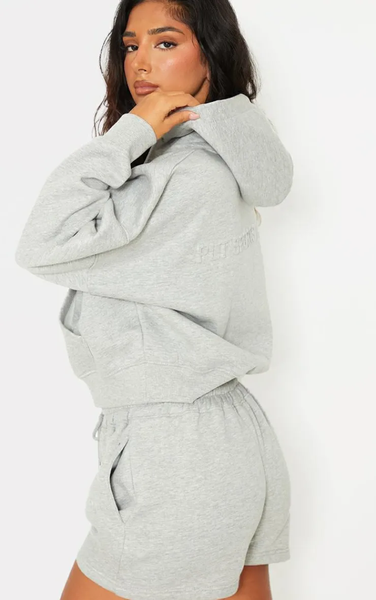 Hot PrettyLittleThing Petite Embossed Detail Hoodie Grey