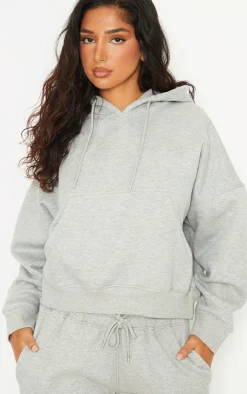 Hot PrettyLittleThing Petite Embossed Detail Hoodie Grey