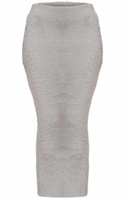Best PrettyLittleThing Petite Fluffy Knit Low Waist Maxi Skirt Grey