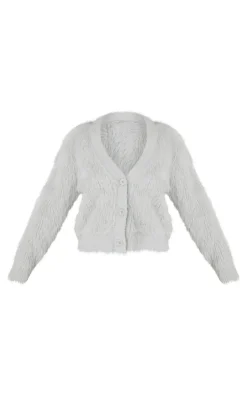 PrettyLittleThing Cardigans*Petite Fluffy Knit V Neck Cardigan