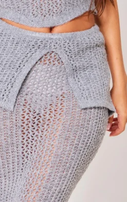 Discount PrettyLittleThing Petite Knitted Fold Over Midaxi Skirt Grey