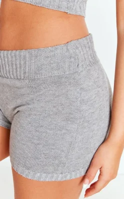 Sale PrettyLittleThing Petite Knitted Fold Over Shorts Grey