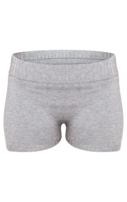 Sale PrettyLittleThing Petite Knitted Fold Over Shorts Grey