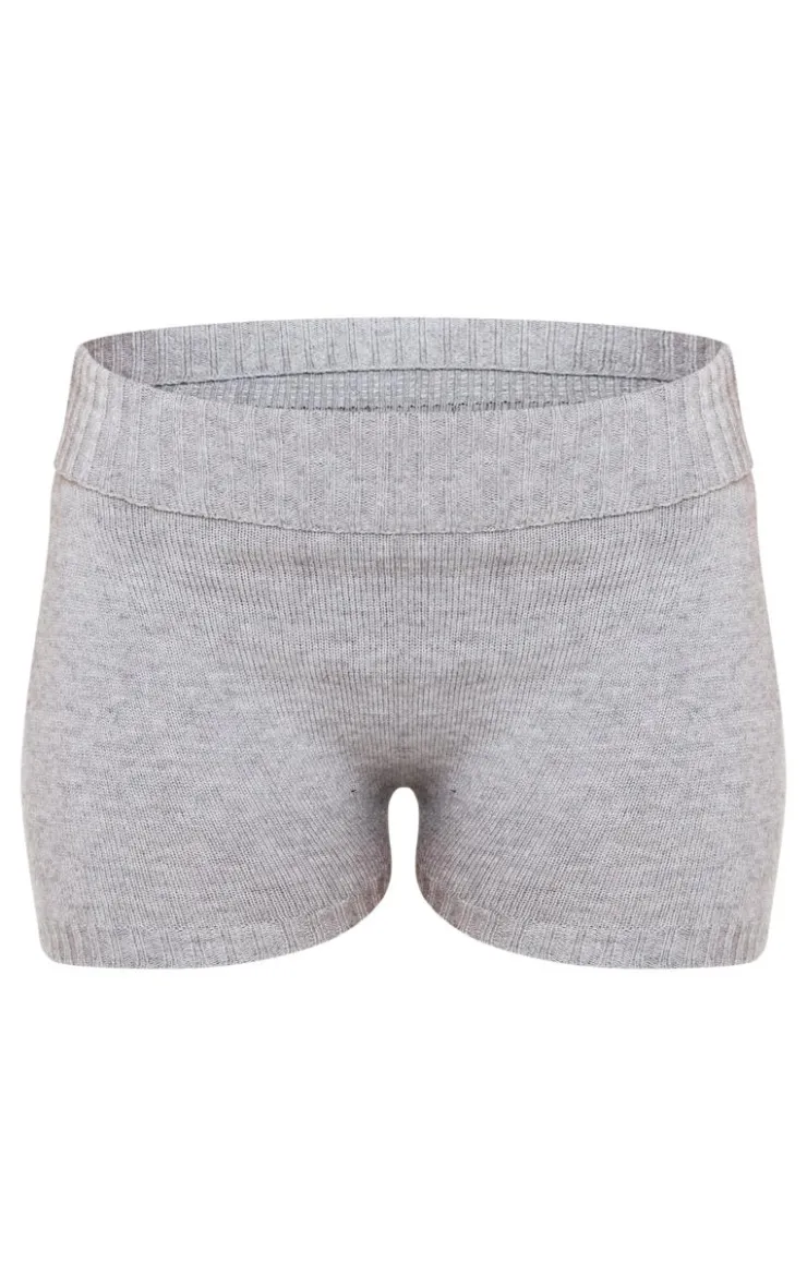 Sale PrettyLittleThing Petite Knitted Fold Over Shorts Grey