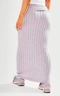 Petite Grey Low Waist Knitted Maxi Skirt