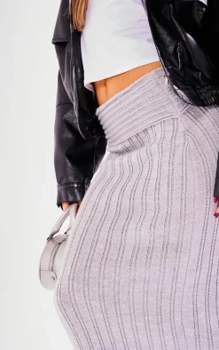 Petite Grey Low Waist Knitted Maxi Skirt