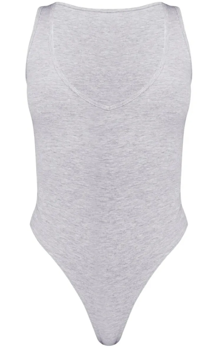PrettyLittleThing Sleeveless Tops*Petite Basic Cotton Blend Plunge Sleeveless Bodysuit