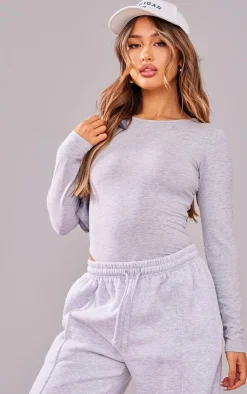 PrettyLittleThing Basic Tops*Petite Basic Cotton Blend Crew Neck Bodysuit