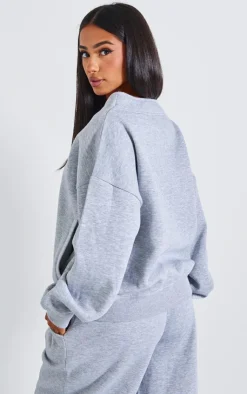 New PrettyLittleThing Petite Button Up Sweatshirt Grey Marl