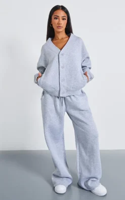 New PrettyLittleThing Petite Button Up Sweatshirt Grey Marl