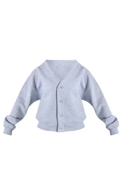 New PrettyLittleThing Petite Button Up Sweatshirt Grey Marl