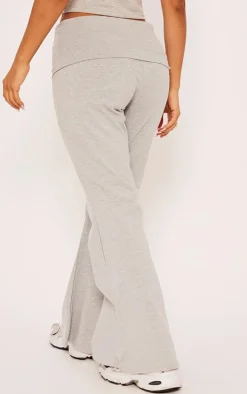 Petite Grey Marl Cotton Fold Detail Flared Pants
