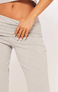 Petite Grey Marl Cotton Fold Detail Flared Pants